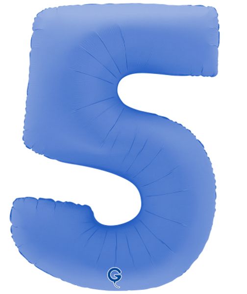 Шар (40''/102 см) Цифра, 5, Голубой Лотос, Матовый, 1 шт.