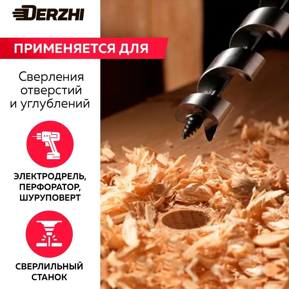 Сверло по дереву винтовое с шестигранным хвостовиком в тубе ,10х230 мм DERZHI