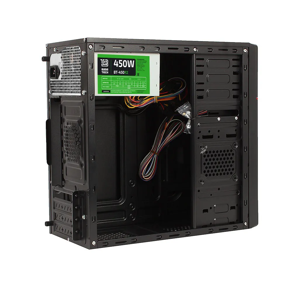 Корпус BaseTech M3302, БП:450W, mATX, чёрный, 2xUSB3 (BT-M3302-450W-R12)