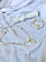 Кулон сердце на нитке из жемчуга Майорка и горного хрусталя