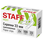 Скрепки STAFF 33 мм оцинкованные 100 шт. в картонной коробке (30 штук в упаковке)