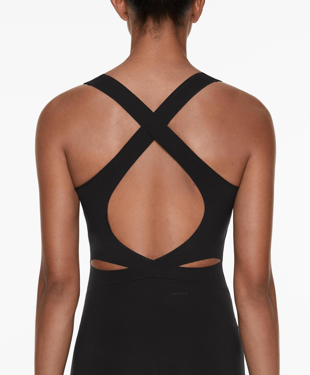 Oysho Компрессионный комбинезон Compressive с перекрестными бретелями, черный