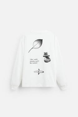 ZARA ФУТБОЛКА С ПРИНТОМ, ЖЕЛТОВАТО-БЕЛЫЙ