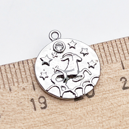 Подвеска Знак Зодиака Козерог, цвет серебро, фианит, размер 16*14 мм, цена за 1 шт