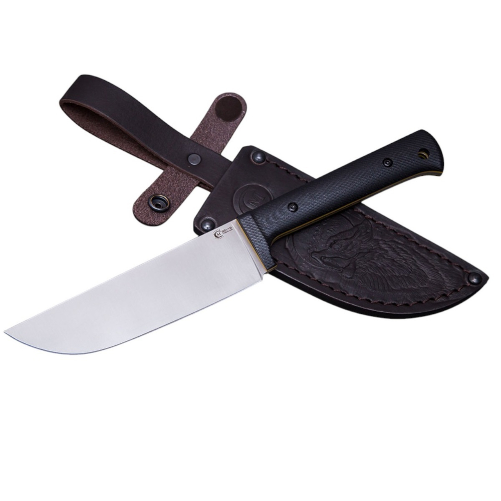 Нож кузница Семина Узбекский, ст.95Х18, ц.м. рук.G10 черн., желт.сп. чехол кайдекс