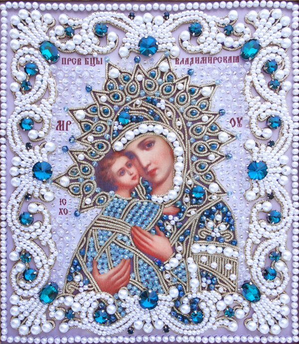 ЖС-1-СЛ Набор для вышивания хрустальными камнями Богородица Владимирская (лазурный)