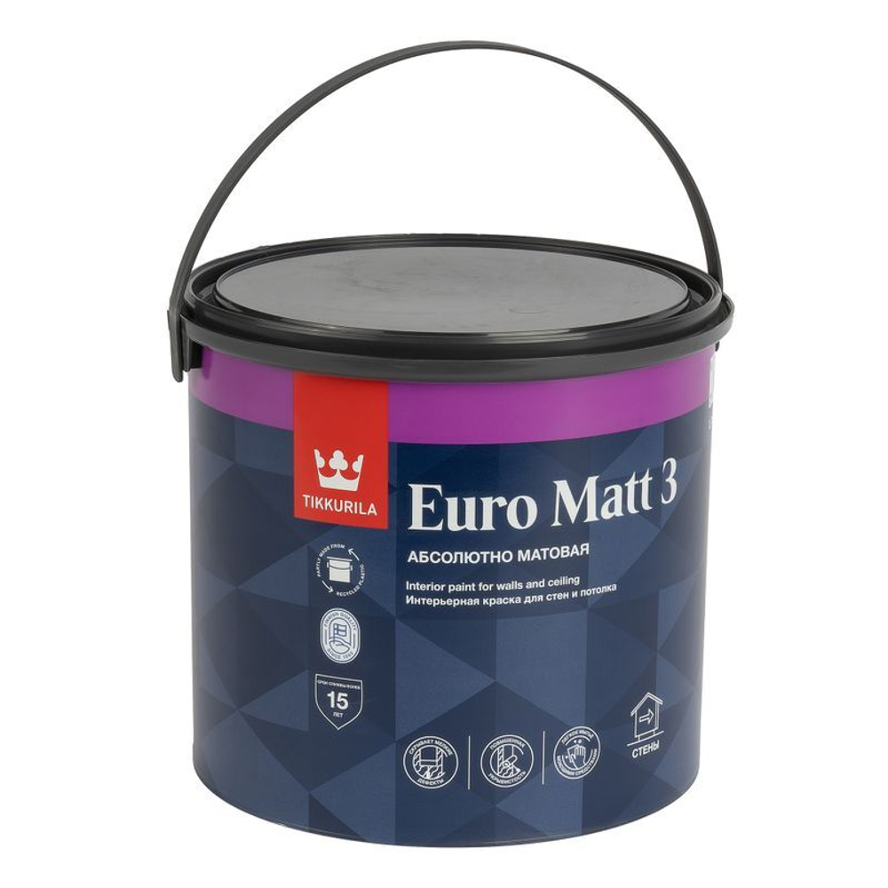 Краска для гостиных и спален Tikkurila Euro Matt 3 белая база А 2,7 л