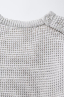 ZARA ВАФЕЛЬНЫЙ ДЖЕМПЕР С НАШИВКОЙ В ВИДЕ МИШКИ, СВЕТЛО-СЕРЫЙ
