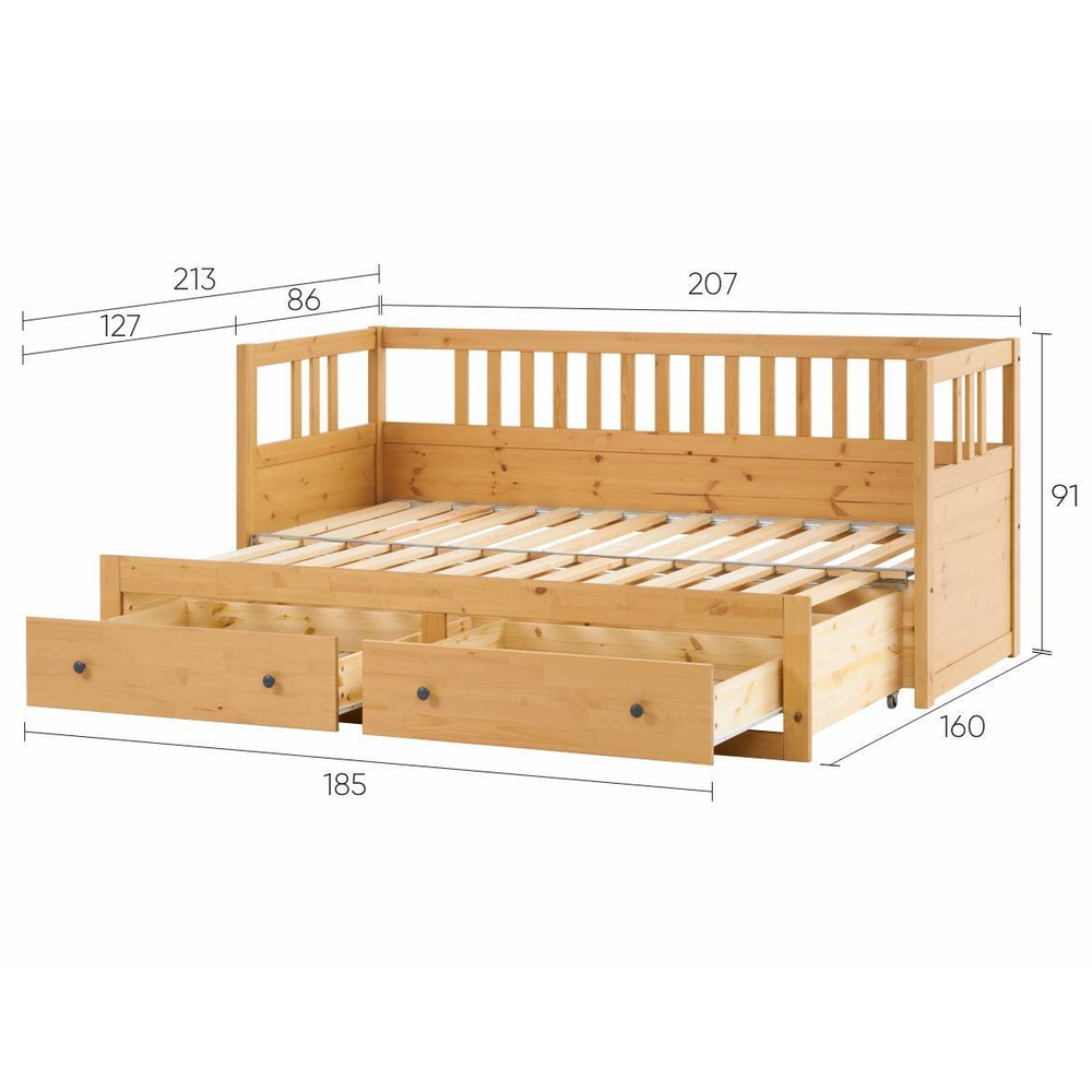 Кровать-кушетка раздвижная с ящиками, КЫМОР (HEMNES), 80х200 см, светло-коричневый