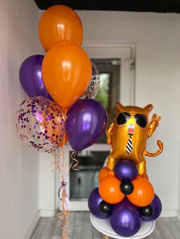 Воздушные шары Крутой кот фиолетово-черные шары №3330
