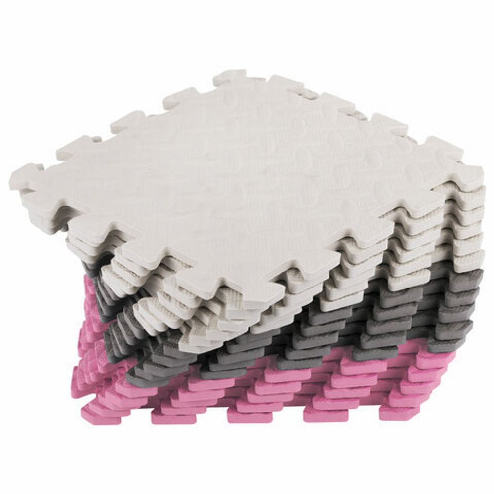 Коврик-пазл напольный 1,2х1,2 м, 16 шт., 30х30 см, толщина 1 см, серый, розовый, светло-серый, ЮНЛАНДИЯ, 664815