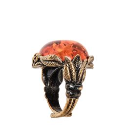 AM-2464 Кольцо «Лилии» (латунь, янтарь)