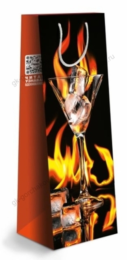 Пакет подарочный для вина, Огонь, Черный, 35*14*11 см, 1 шт.