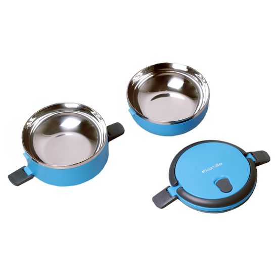 Ланч бокс двойной 1400 мл. круглый Kamille КМ-2106 (пластик, нержавеющая сталь)