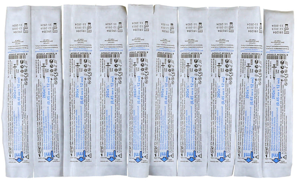 Шприц с синим поршнем трехкомпонентный Luer 1 мл 26G 0,45 ⨯ 12 мм 1 шт SFM