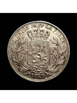 Монета Бельгии 5 франков 1869 год "Леопольд II"