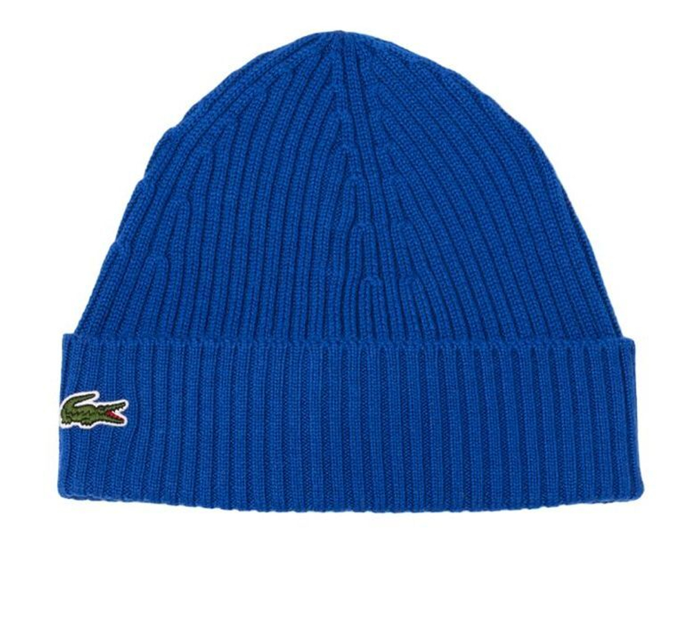 Шапка зимняя Lacoste Unisex Ribbed Wool Beanie - Blue