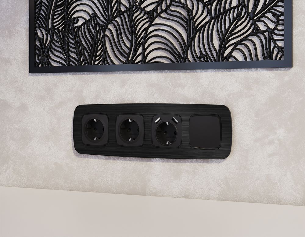 MO801050 Комплект механизма 1-кл выключателя с самовозвратом OMEGA Черный матовый QUANT (OP8010, VM113)