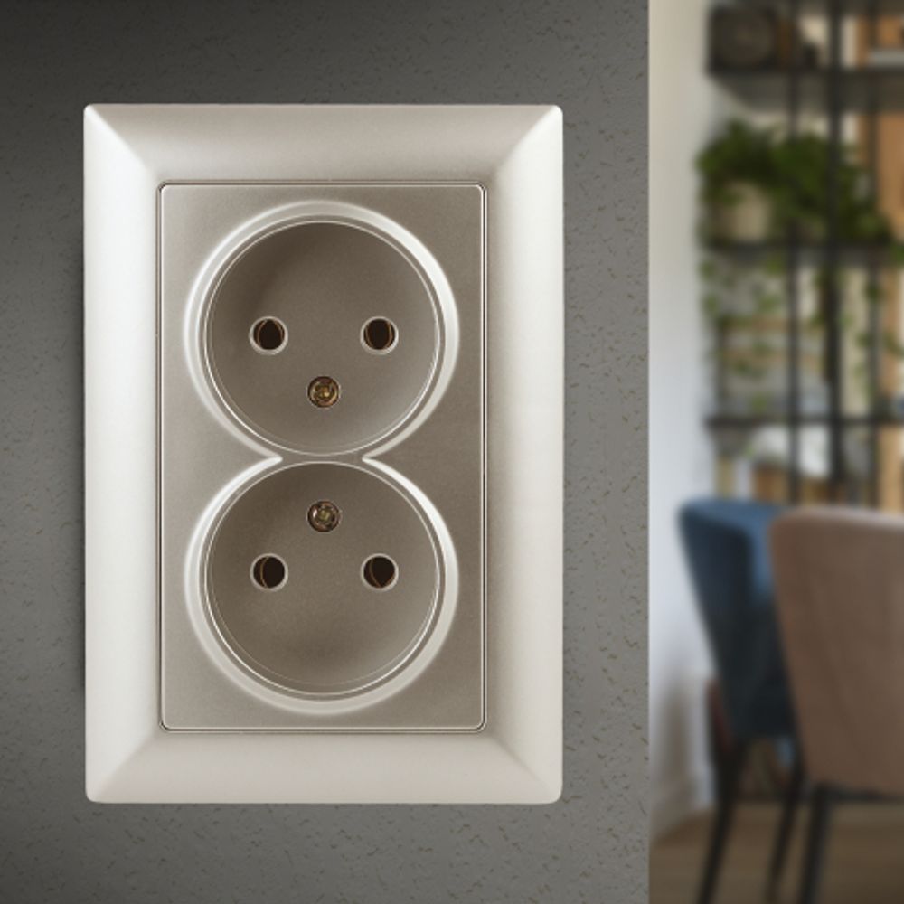 Розетка Intro Solo 4-204-04 без заземления 2х2P, 16А-250В, IP20, СУ, шампань