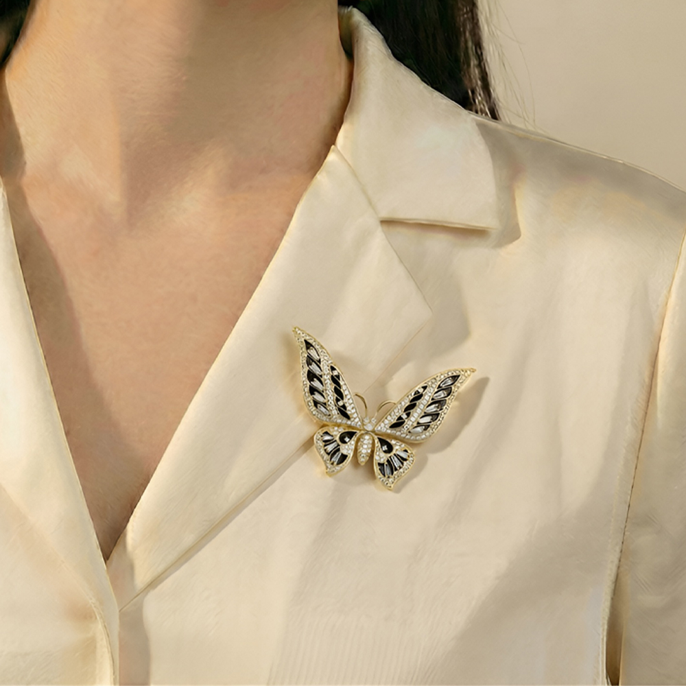 Брошь Fiore Luna Бабочка Zircon XR01278 BW/G