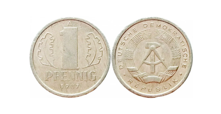 Германия - ГДР 1 пфенниг 1987 год