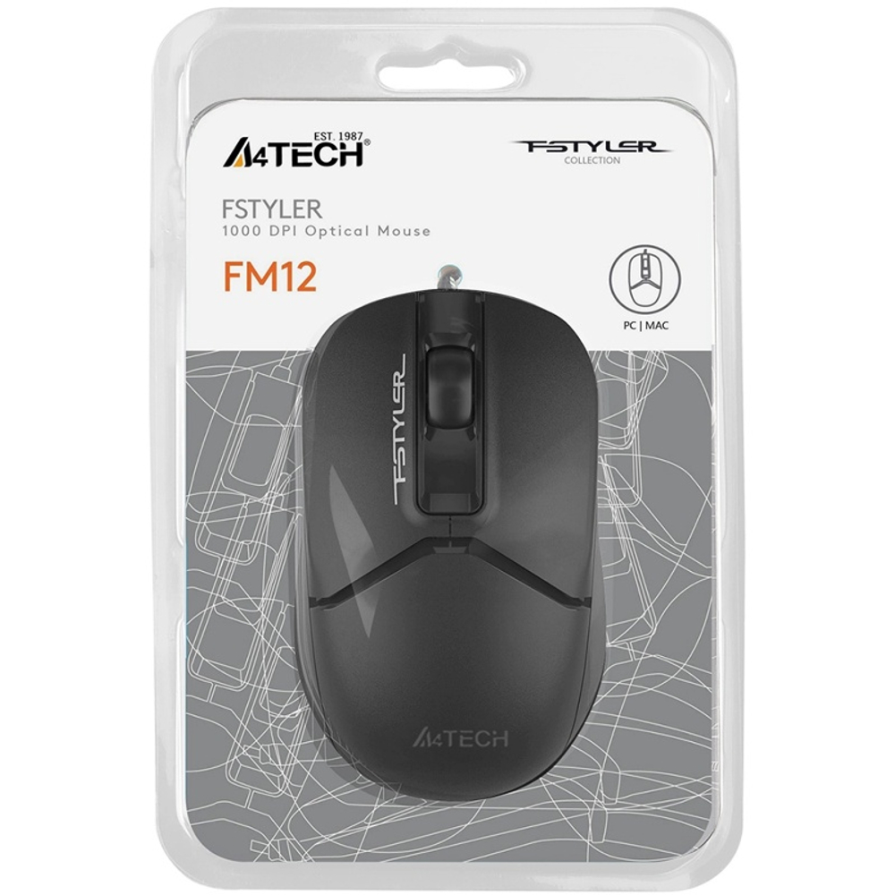 Мышь A4Tech Fstyler FM12S, черная, USB, Бесшумная