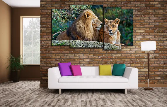 Модульная картина "Львиная семья"