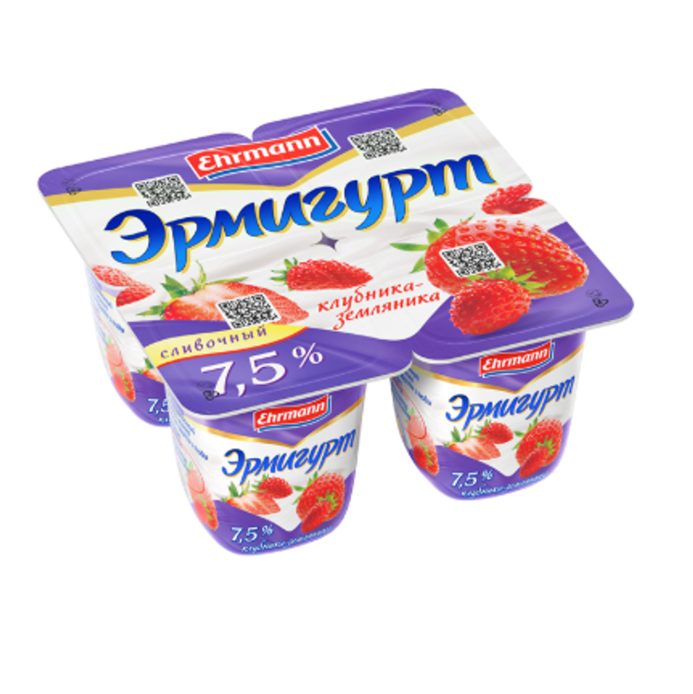 Йогуртный продукт Эрмигурт Экстра сливочный 7.5% клубника-земляника, 100г