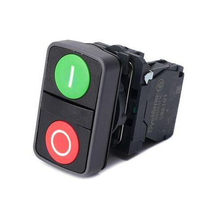 Кнопка двойная SB5 в сборе модуль 22мм зел."I"+красн."O" пластик 1НО+1НЗ SE SB5AA73415