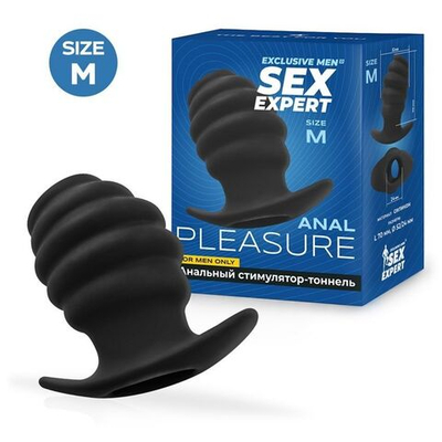 Черный рельефный анальный стимулятор-тоннель - 8 см. (Цвет: черный)