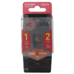 Разветвитель электрический ЭРА SP-1e-USB-B на 1 розетку + 2 USB с заземлением 16А черный