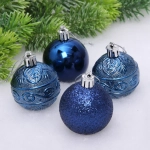 Новогодние шары 5 см (набор 4 шт) «Микс фактур», сапфир