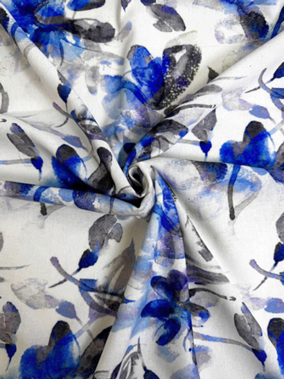 Плательная лен принт цветы синий/серый на белом PHARMA RH#8