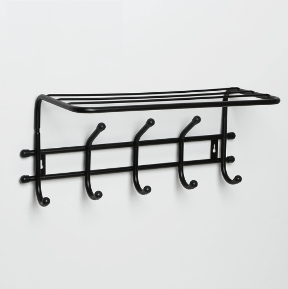 ВЕШАЛКА НАСТЕННАЯ С ПОЛКОЙ КОМФОРТ 5 КРЮЧКОВ ЧЕРНЫЙ ВНК52