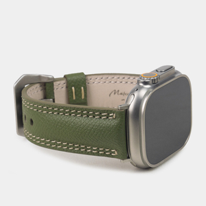 Ремешок для Apple Watch Ultra 49mm из кожи Saffiano, зеленого цвета с бежевой строчкой