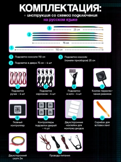 Черная амбиентная подсветка салона авто Ambient Light 18в1