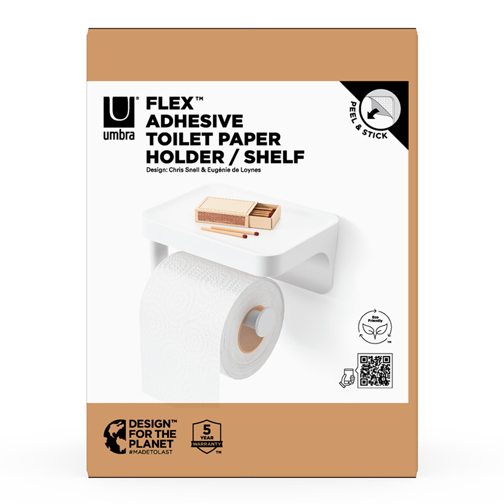 Держатель для туалетной бумаги с полкой flex adhesive, белый
