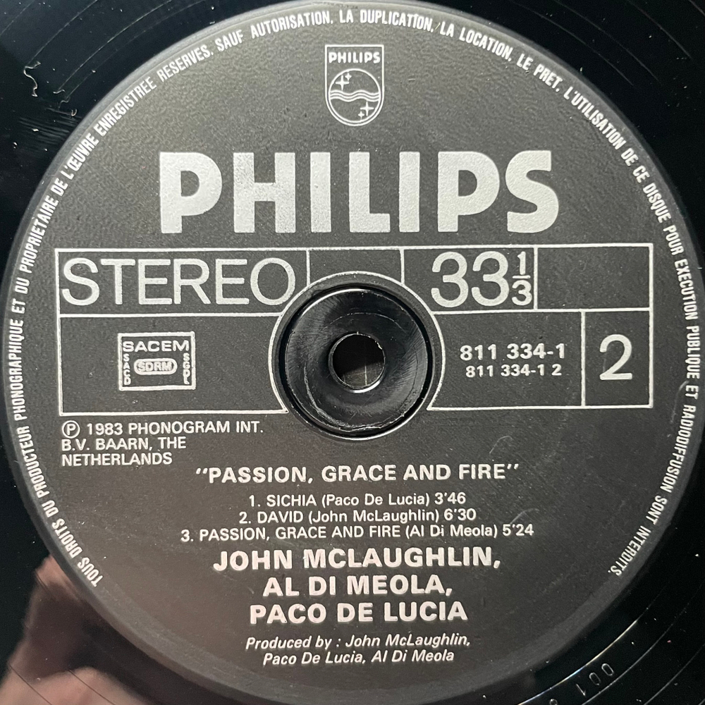 John McLaughlin - Al Di Meola - Paco De Lucia ‎– Passion, Grace & Fire (франция 1983г.)