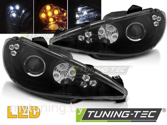 Фары передние Peugeot 206 02-ANGEL EYES BLACK LED