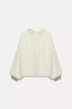 ZARA ТОП С ИСКУССТВЕННЫМ ЖЕМЧУГОМ НА ГОРЛОВИНЕ, ЭКРЮ