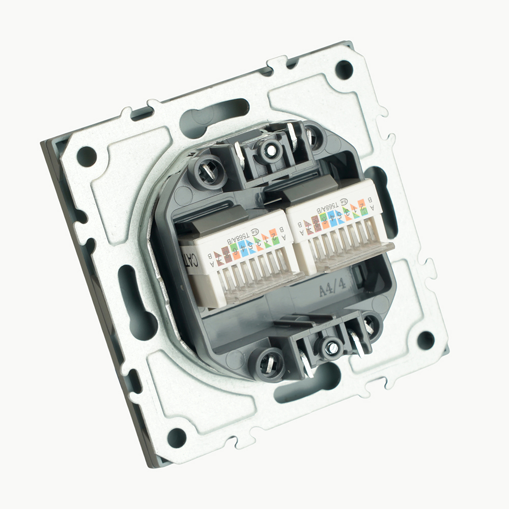 Розетка компьютерная 2-местная RJ-45 (механизм), STEKKER, серия Эмили, RST00-5111-10, платиново-серый, soft touch 49952