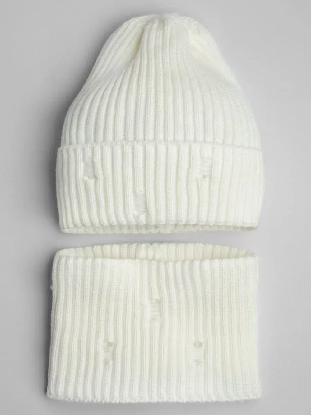 Шапка бини рваная и снуд осенняя