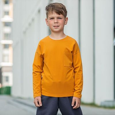 Basic long-sleeved T-shirt for teens - Amber Yellow