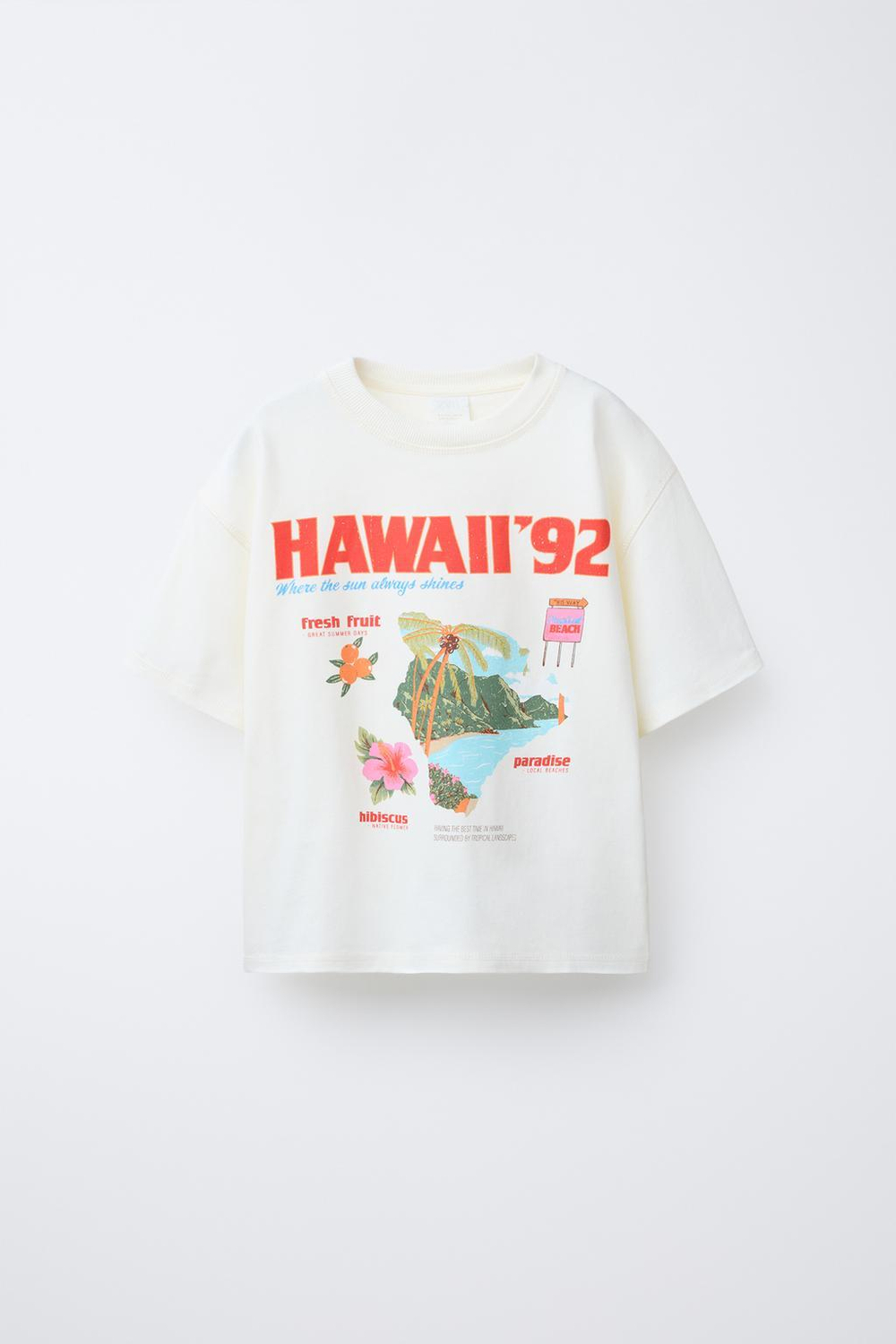 ZARA ФУТБОЛКА С ЭФФЕКТОМ ПОТЕРТОСТИ И НАДПИСЬЮ, ЭКРЮ