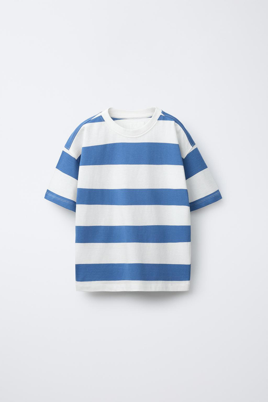ZARA ФУТБОЛКА В ШИРОКУЮ ПОЛОСКУ, ЯРКО-СИНИЙ