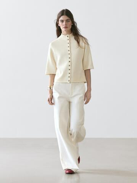 Massimo Dutti Джинсы-палаццо с высокой талией, белый