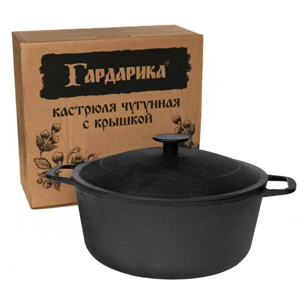 Кастрюля чугун, 5 л, с крыш, крышка чугун, кругл, Гардарика, 1405-3, индукц