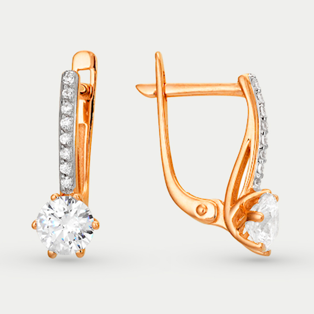 Серьги женские с фианитами из розового золота 585 пробы (арт. 40050000)