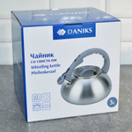 Чайник 3л нерж со свистком, матовый, логотип меняет цвет, ручка с силиконовым покрытием, "Daniks" DS