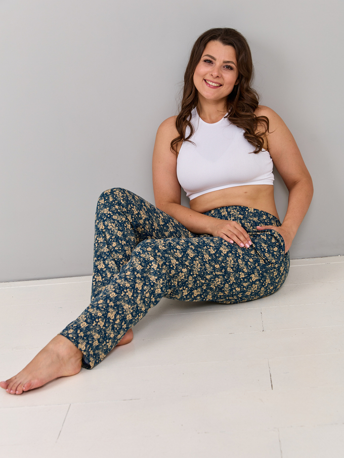 Брюки Б-18/индиго-цветыбежевые